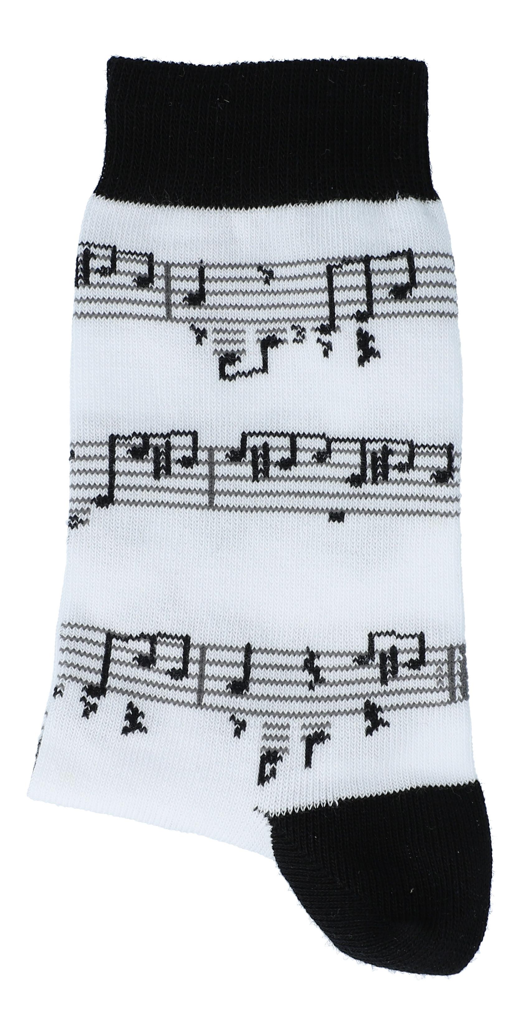 Socken weiss mit schwarzer Notenlinie 35/38