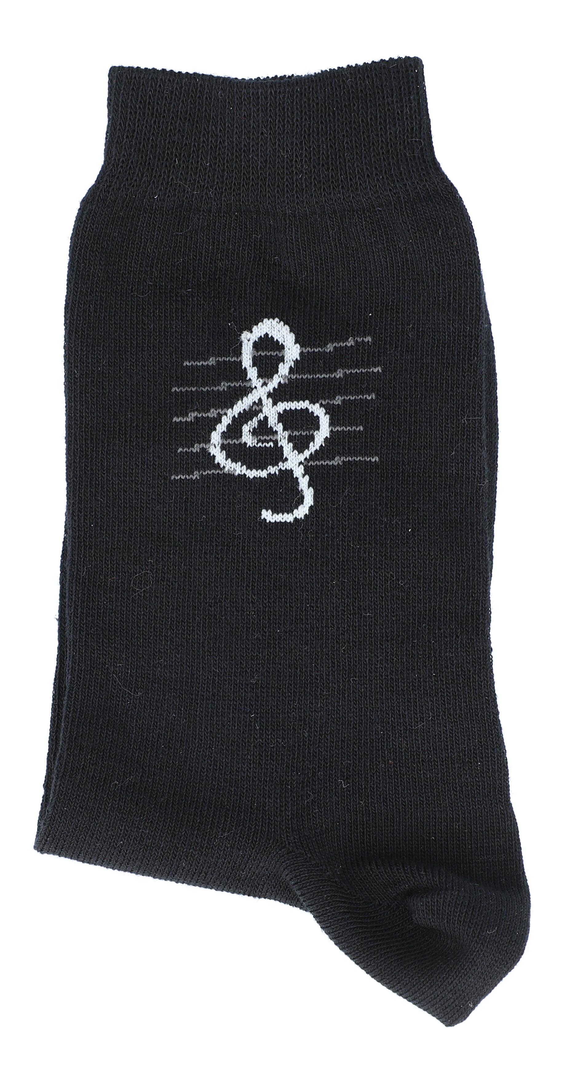 Socken weiss mit schwarzer Notenlinie 31-34