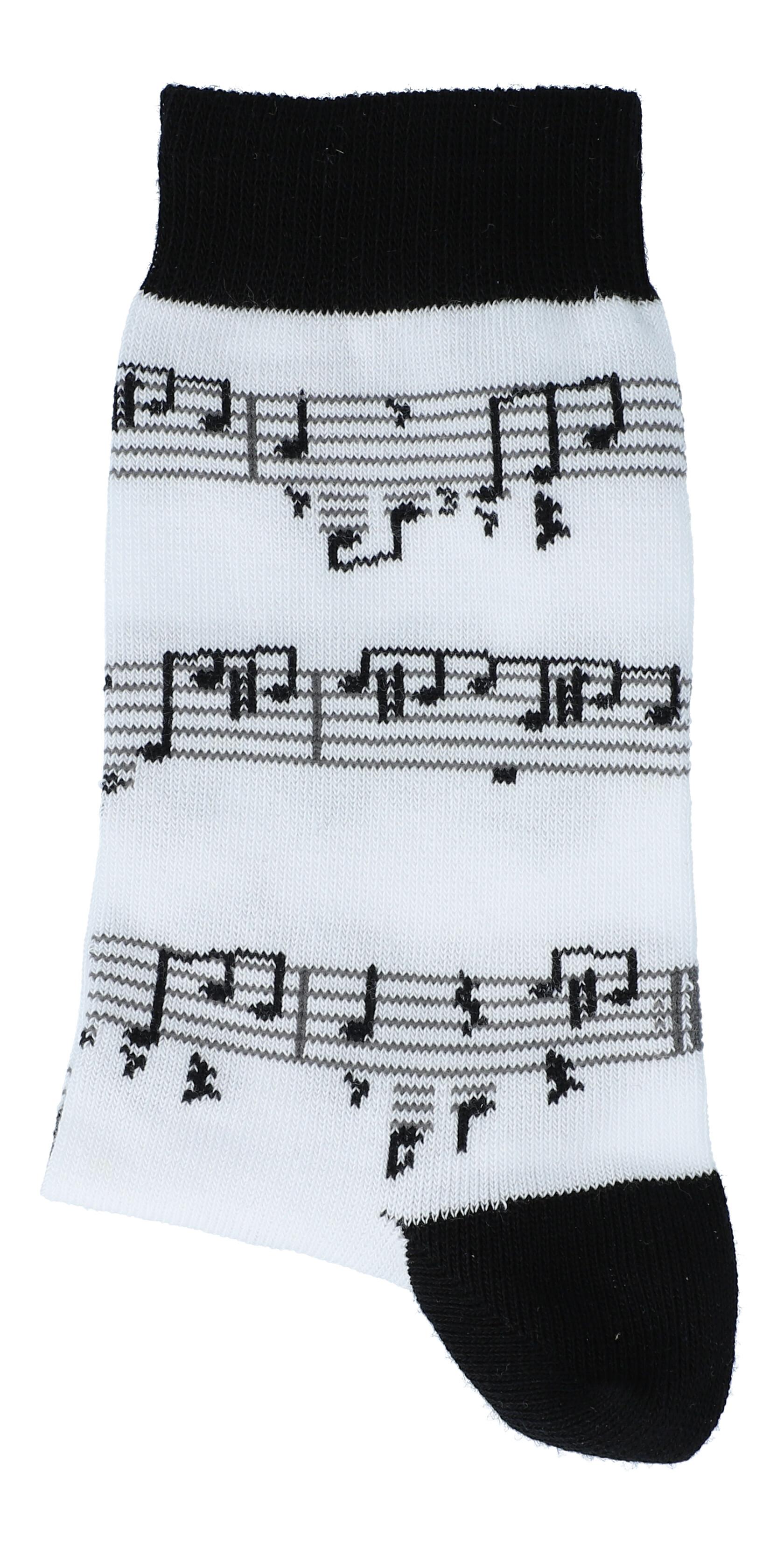 Socken weiss mit schwarzer Notenlinie 46-48