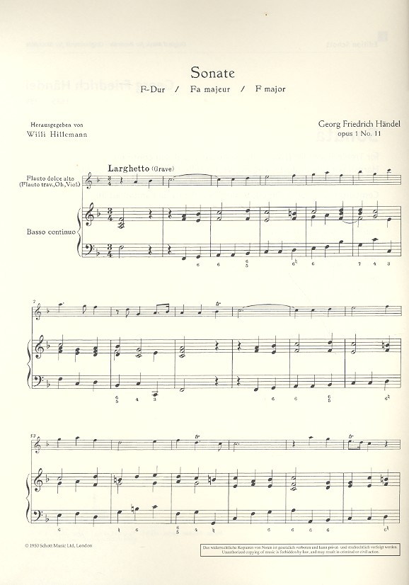 Sonata Nr.11 F-Dur, aus 4 Sonaten op. 1/11 HWV 369