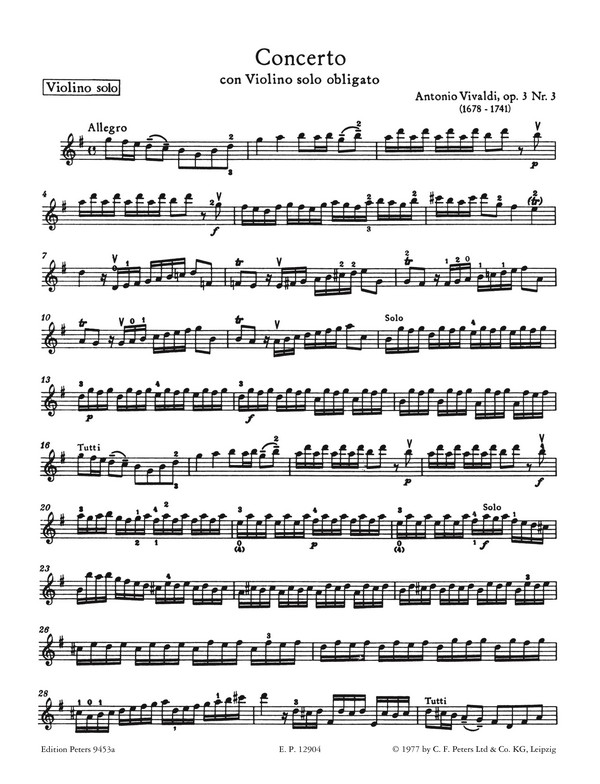 Konzert G-Dur op.3,3 RV310 für Violine, Streicher und Bc