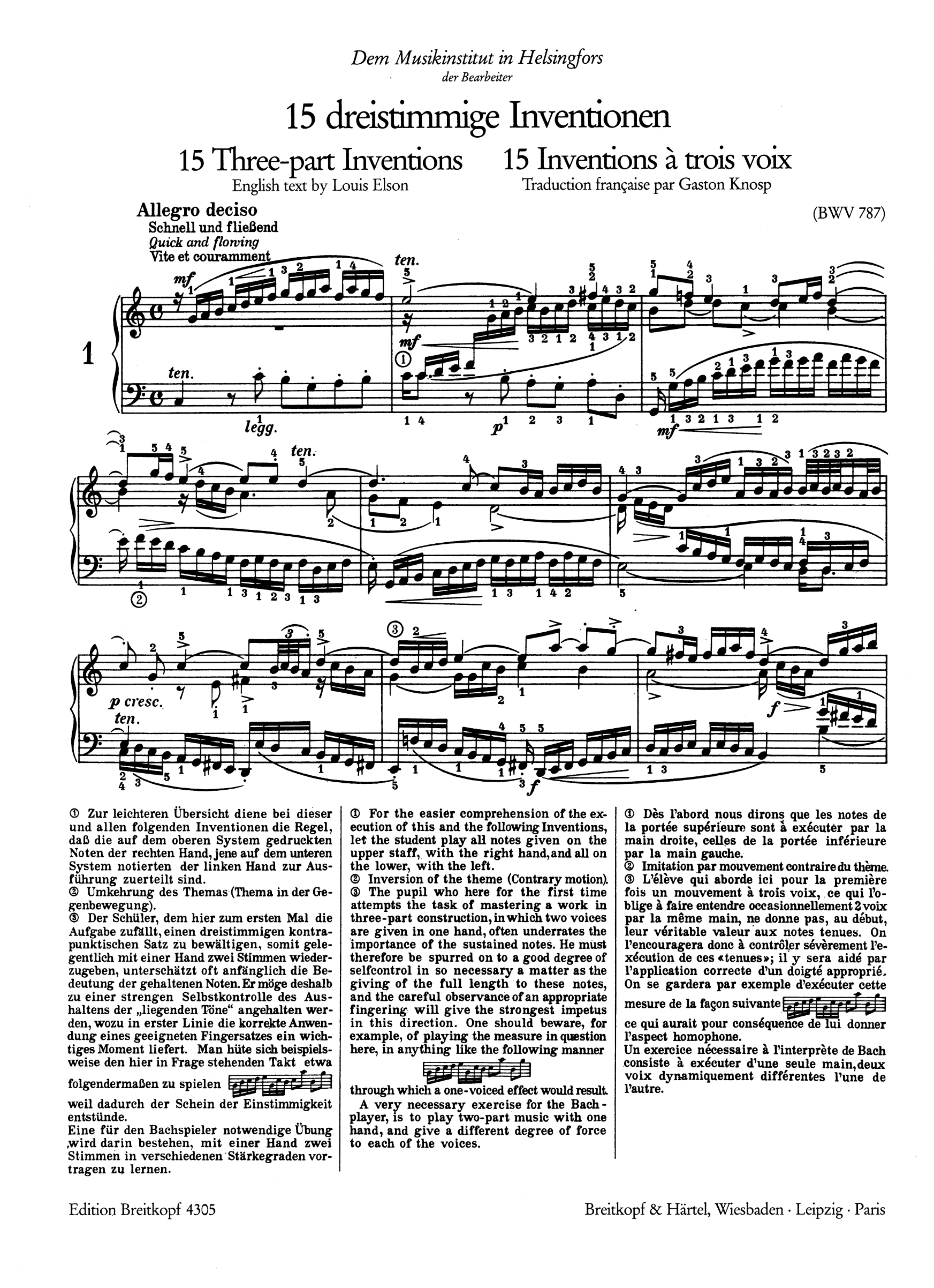 Dreistimmige Inventionen BWV787-801