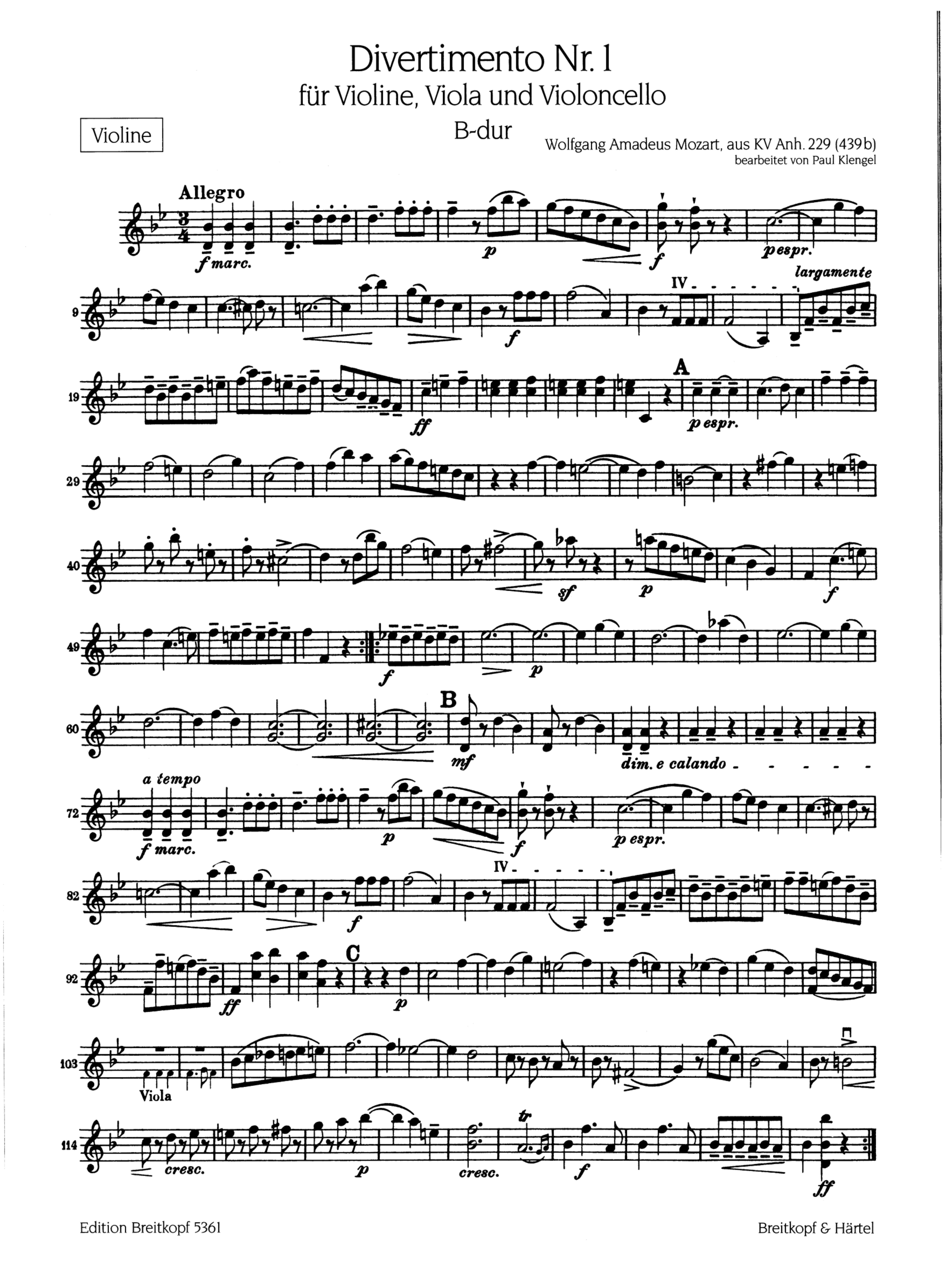Divertimento Nr.1 B-Dur KV Anh.IV:229