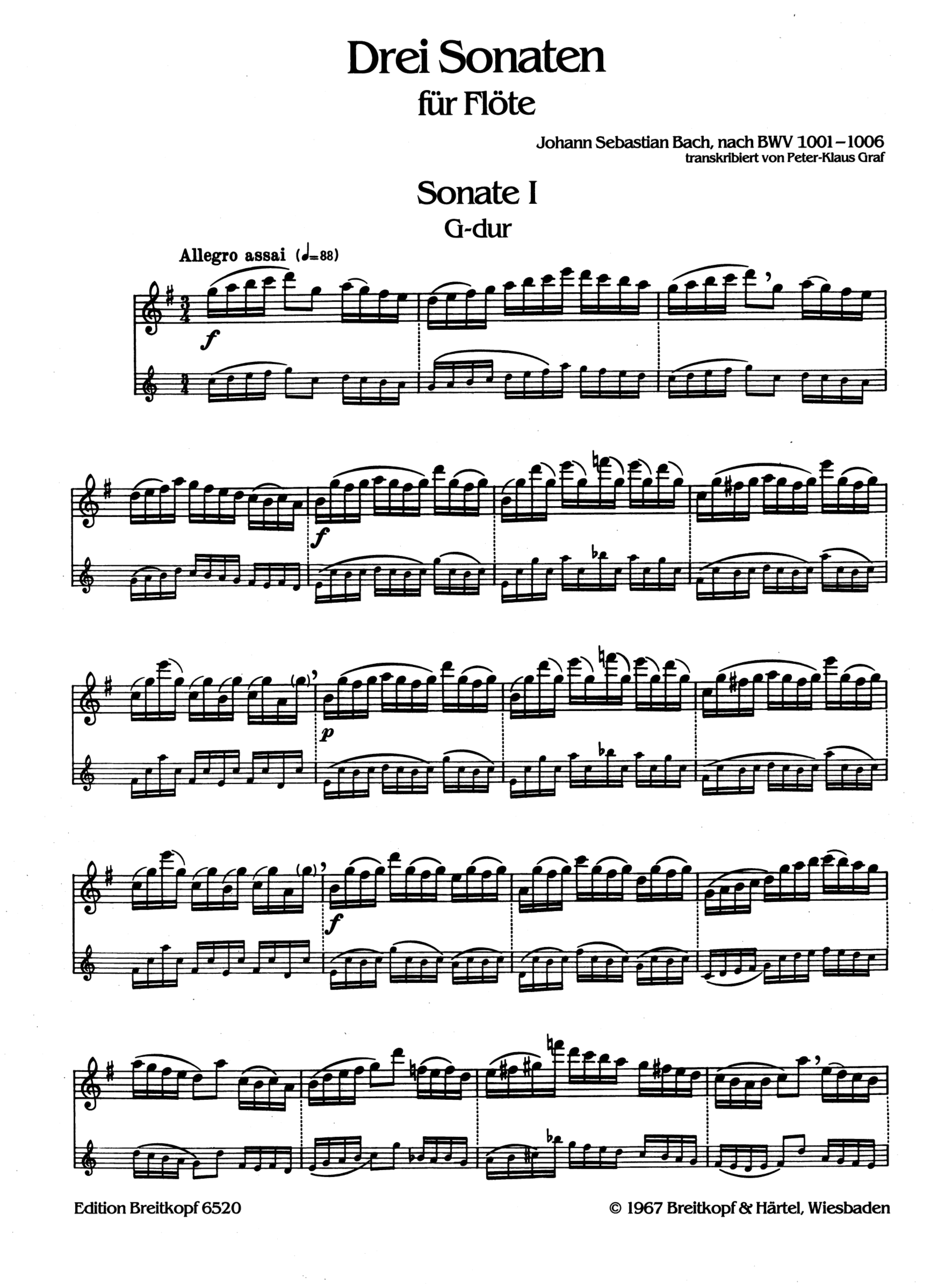 3 Sonaten Transkriptionen der Sonaten und Partiten BWV1001-1006