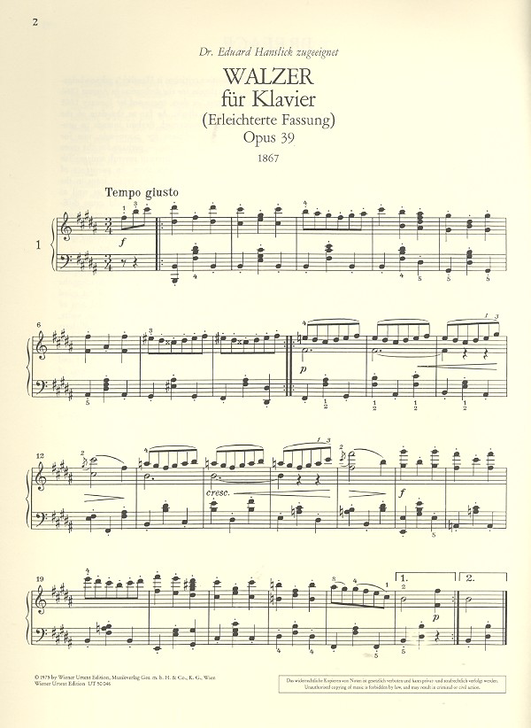 Walzer op.39 erleichterte Fassung