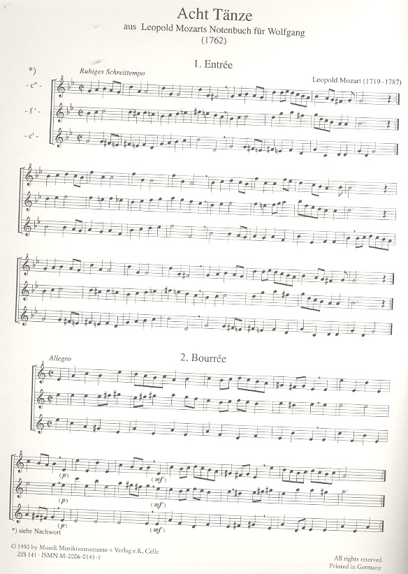 Acht Tänze aus dem Notenbuch für Wolfgang 