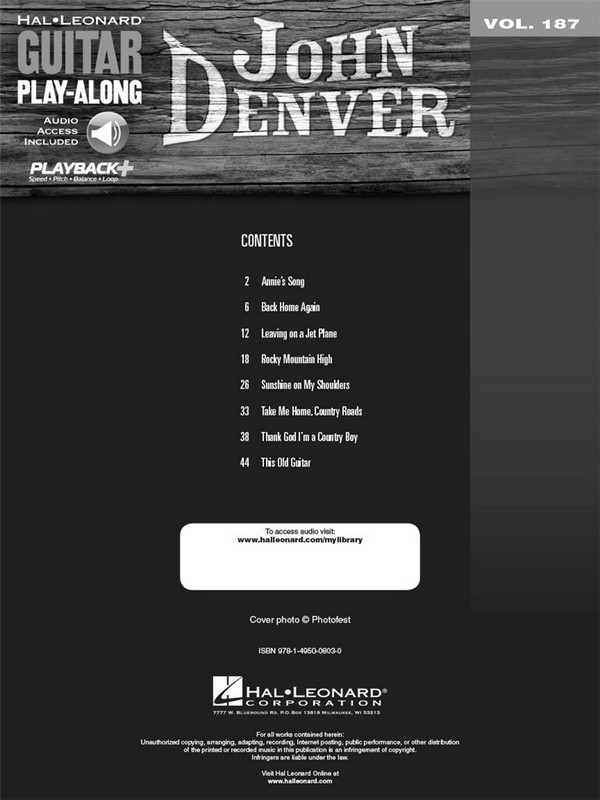 John Denver (+with Audio Access): guitar playalong vol.187