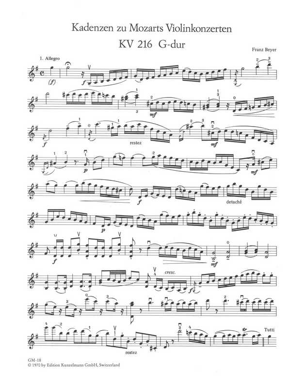 Kadenzen zu Mozarts Violinkonzerten KV216, KV218, KV219, KV207, KV211