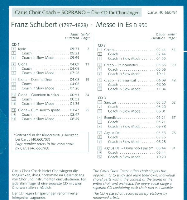 Messe Es-Dur D950 - Chorstimme Sopran