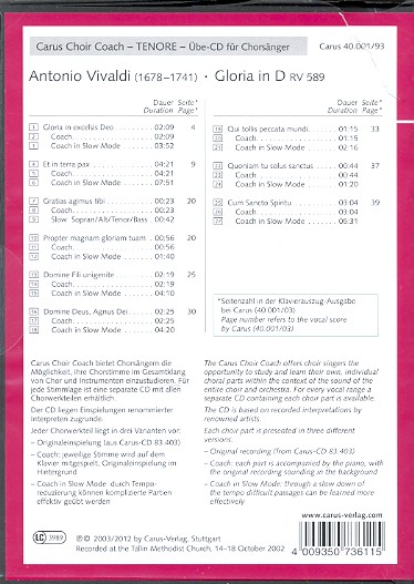 Gloria D-Dur RV589 - Chorstimme Tenor