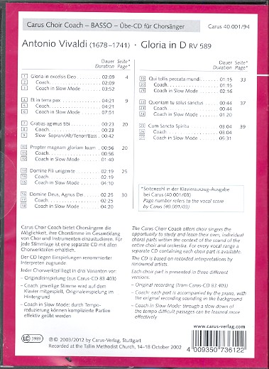 Gloria D-Dur RV589 - Chorstimme Bass