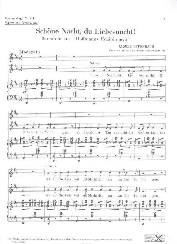Schöne Nacht, du Liebesnacht (aus 'Hoffmann's Erzählungen ')
