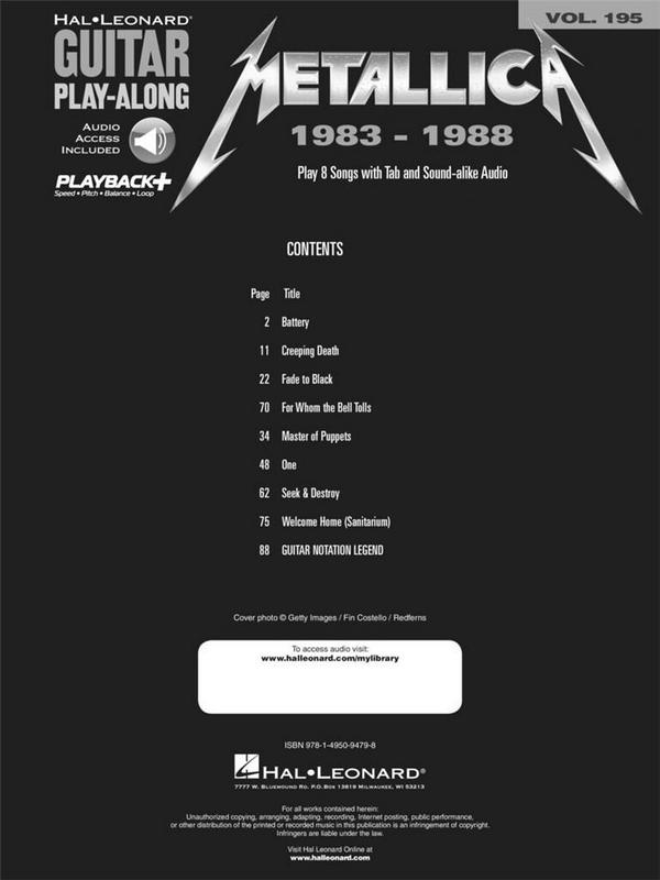 Metallica 1983-1988 (+Online Audio Access): guitar playalong vol.195