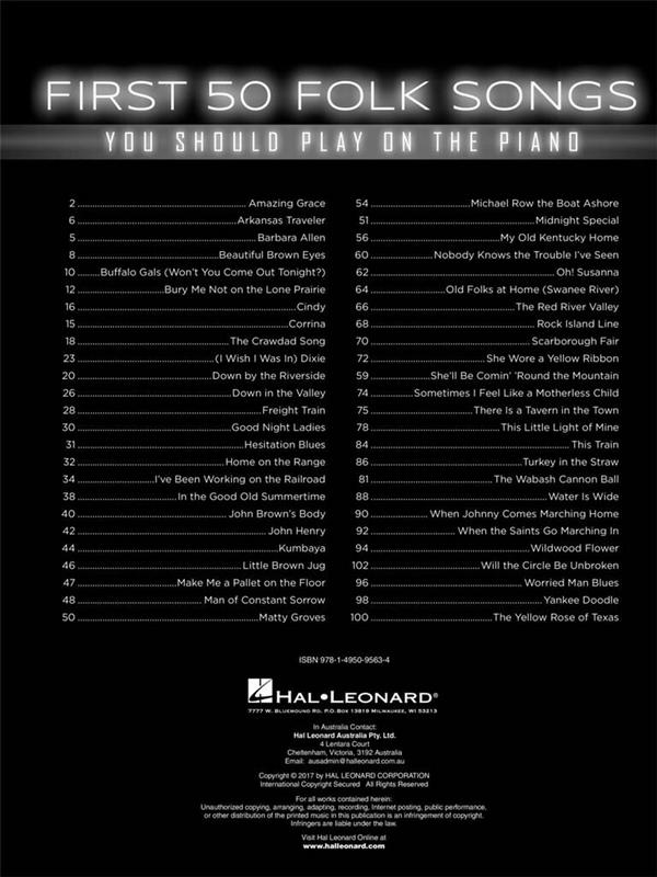 First 50 Folk Songs You should play on the Piano
