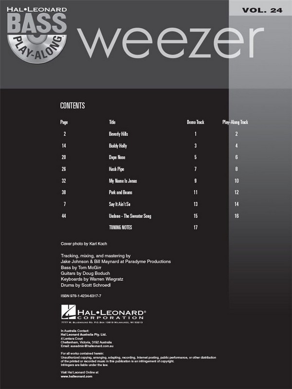 Weezer (+CD): bass playalong vol.24