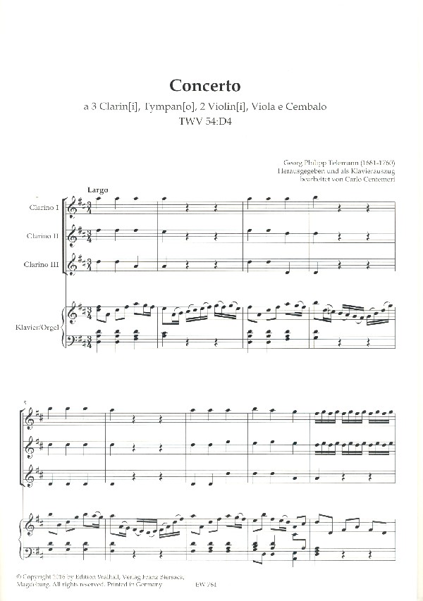 Konzert D-Dur TWV54D:4 für 3 Trompeten, Pauke, Streicher und Cembalo