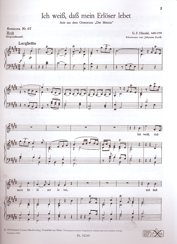 Ich weiß daß mein Erlöser lebt (aus 'Der Messias')
