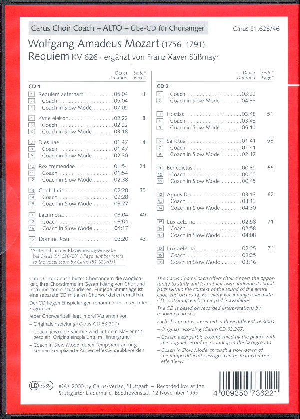 Requiem d-Moll KV626 - Chorstimme Alt