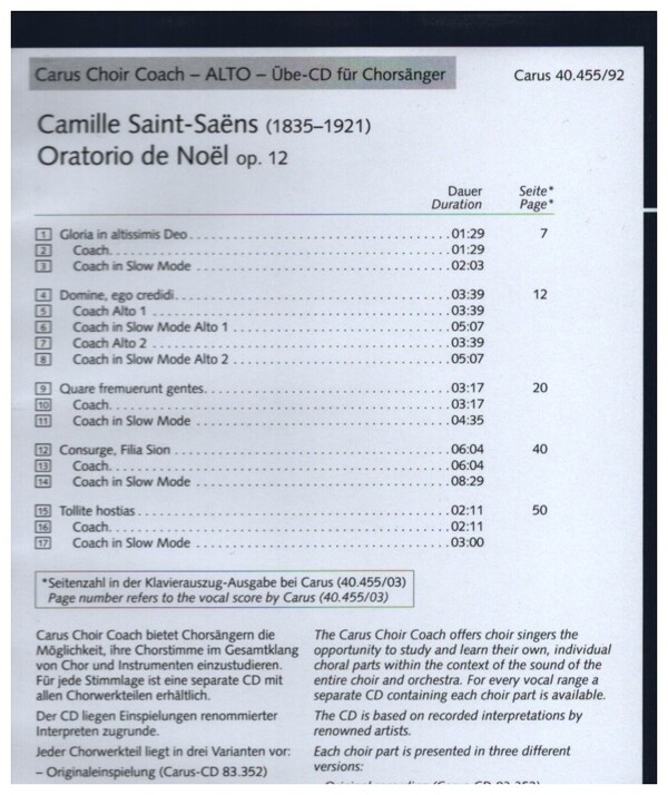 Oratorio de Noel - Chorstimme Alt