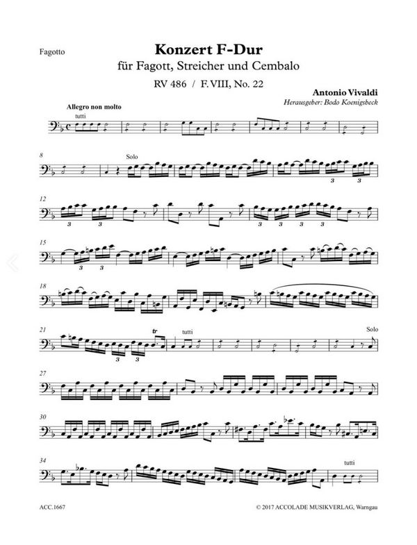 Konzert F-Dur RV486 für Fagott, Streichorchester und Cembalo
