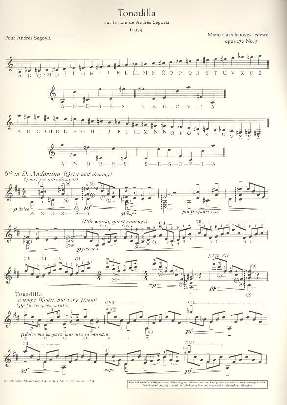 Tonadilla auf den Namen von Andres Segovia op.170,5