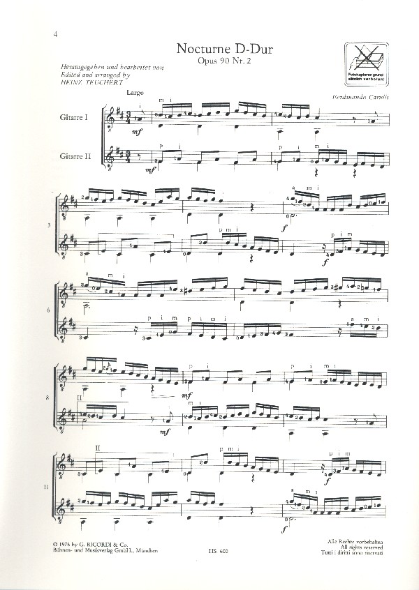 Nocturne D-Dur op.90,2 für 2 Gitarren