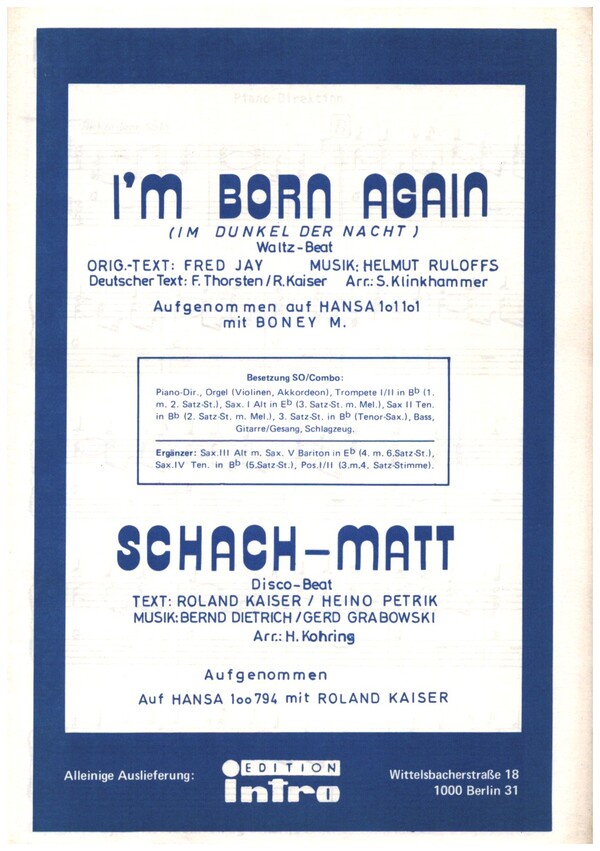 I'M BORN AGAIN  UND  SCHACH-MATT: