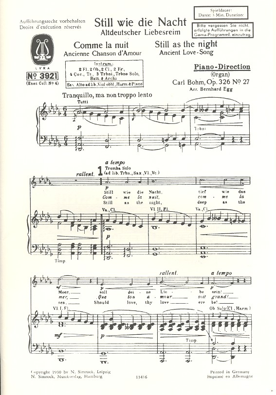 Still wie die Nacht = comme la nuit: