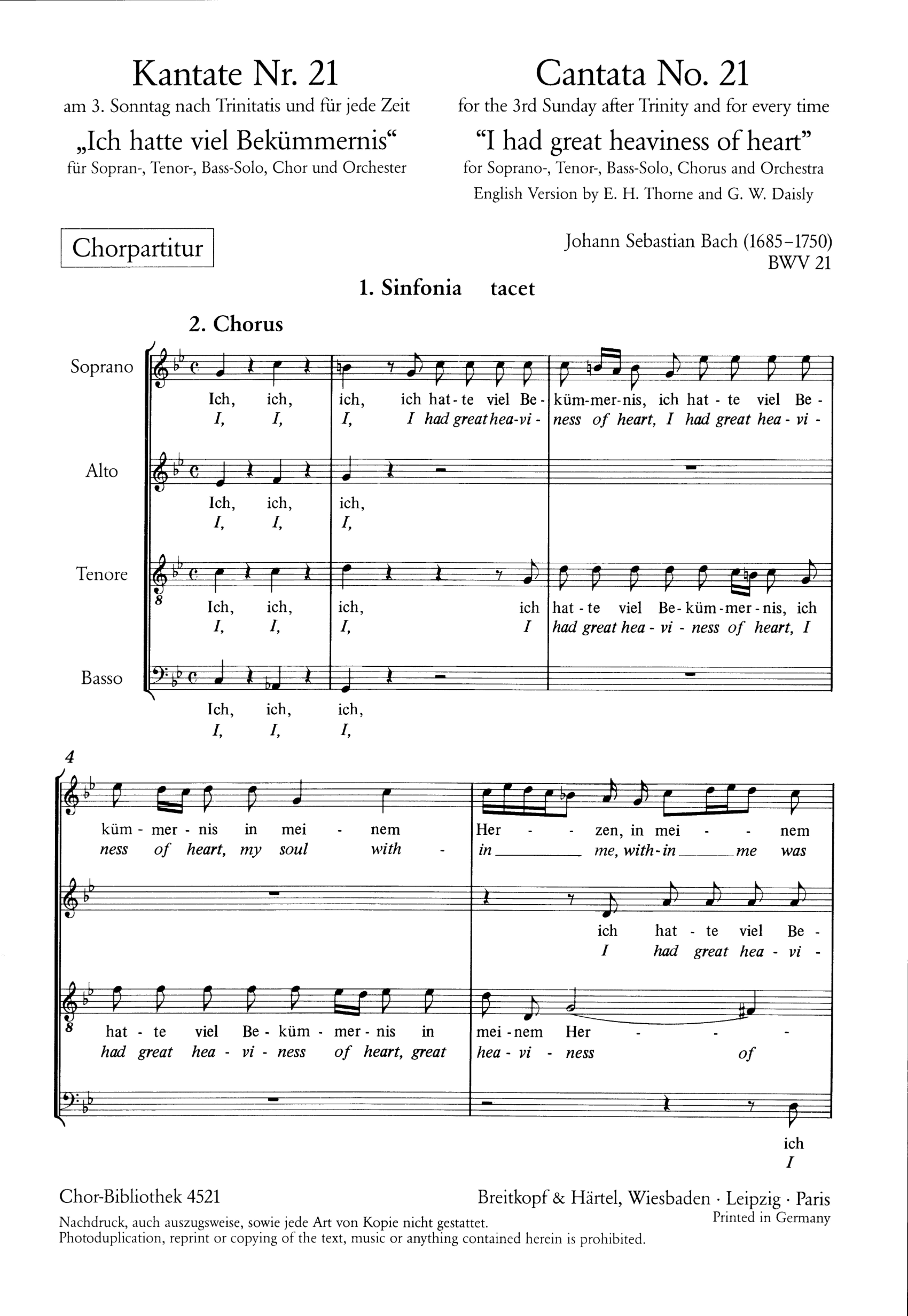 Ich hatte viel Bekümmernis - Kantate Nr.21 BWV21