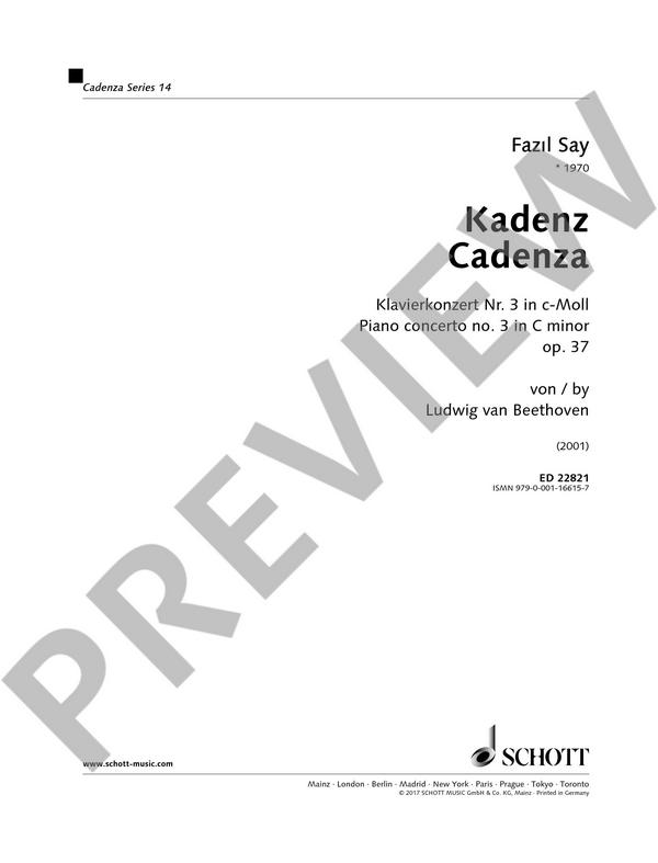 Kadenz zum Klavierkonzert c-Moll Nr.3 op.37 von Ludwig van Beethoven