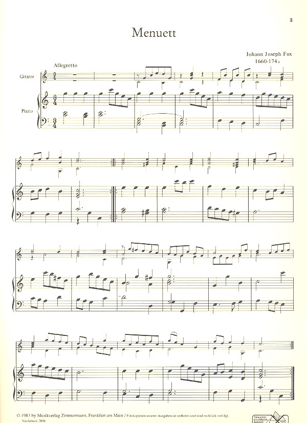 Leichte Spielstücke von Fux, Telemann, Türk, Call, Hummel