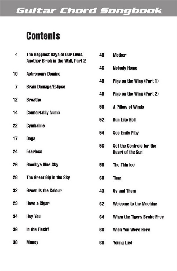 Pink Floyd: Guitar Chord Songbook