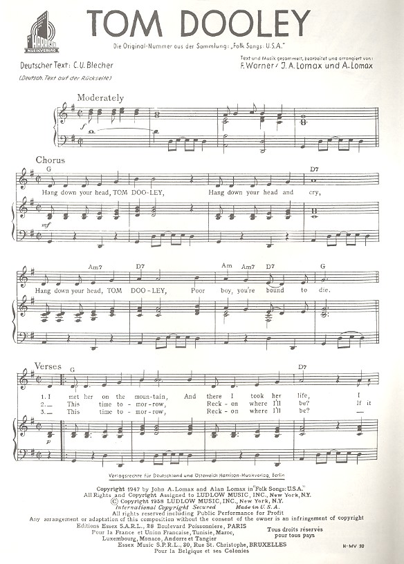 Tom Dooley: Einzelausgabe