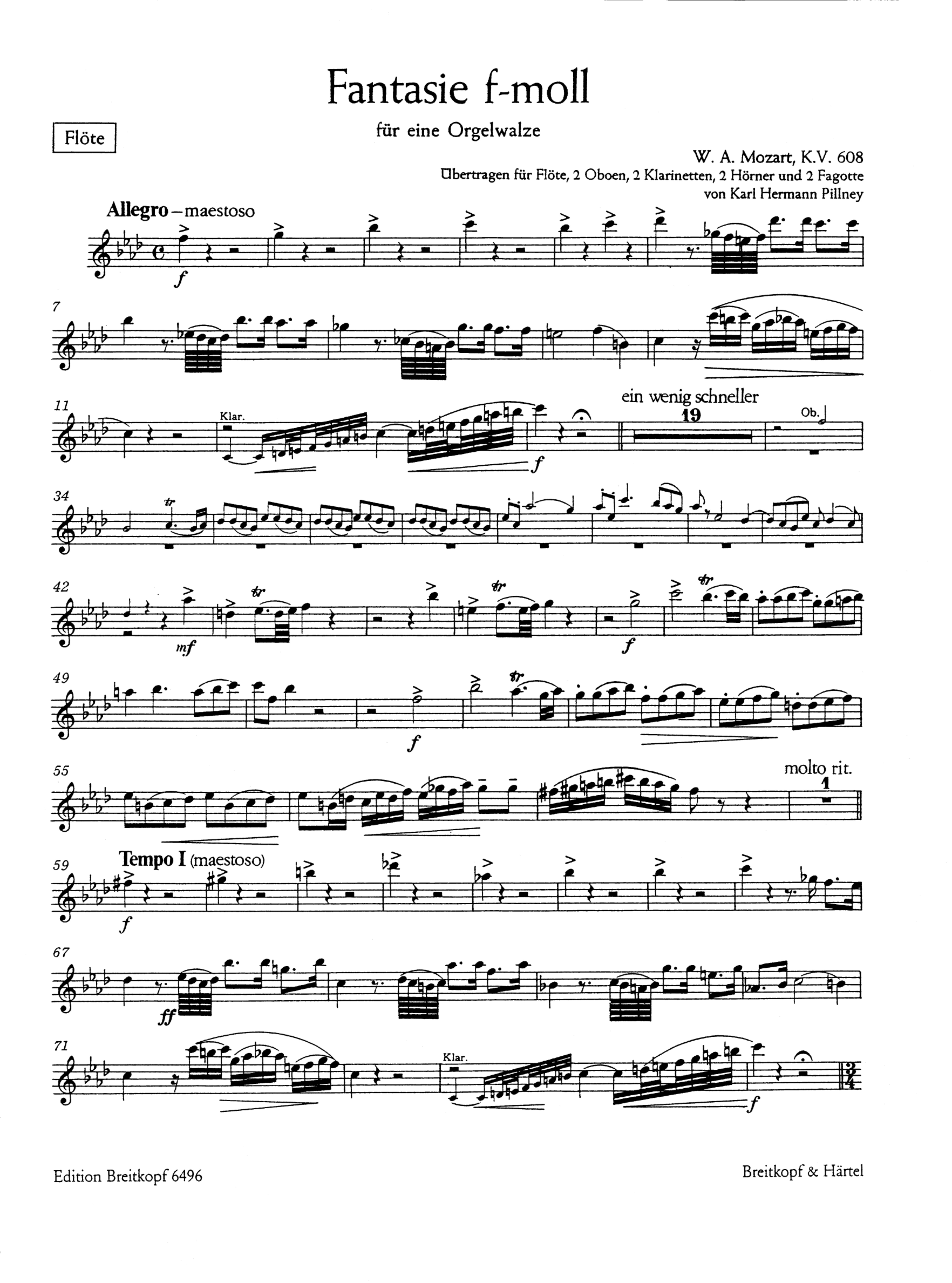 Fantasie f-Moll für eine Orgelwalze KV608