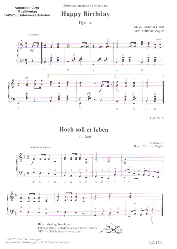 2 Geburtstagslieder  und  Ein Prosit