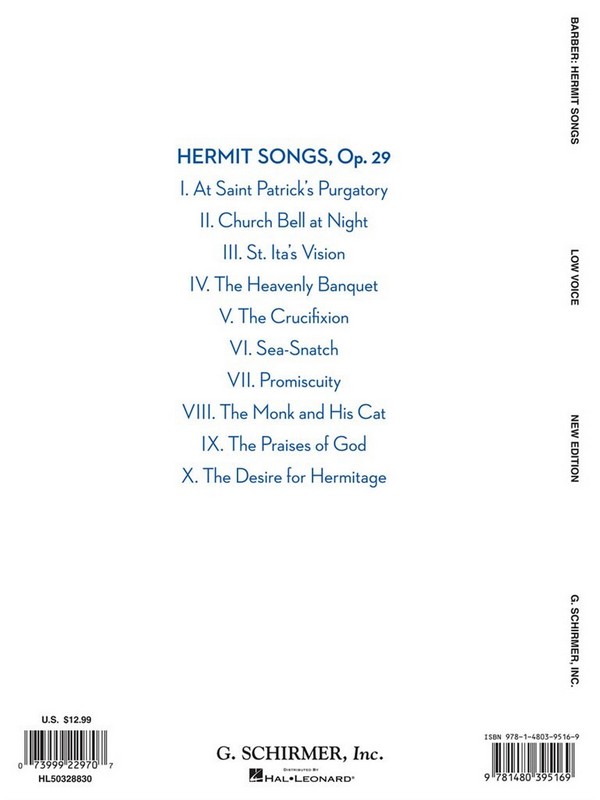 Hermit Songs op.29 for low voice