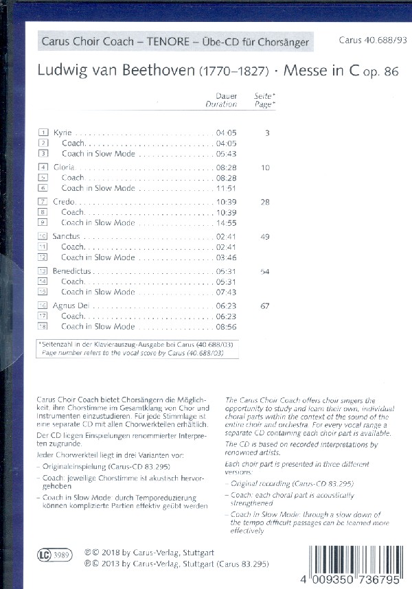 Messe C-Dur op.86 - chorstimme tenor
