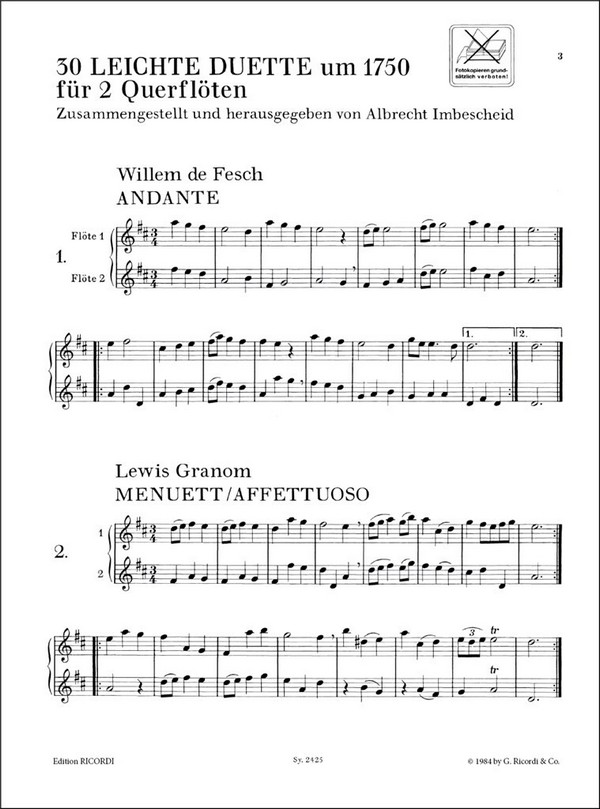 30 leichte Duette um 1750