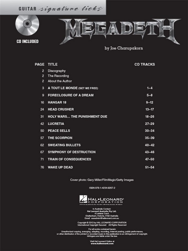 HL00696421 Megadeth songbook vocal/guitar/tab