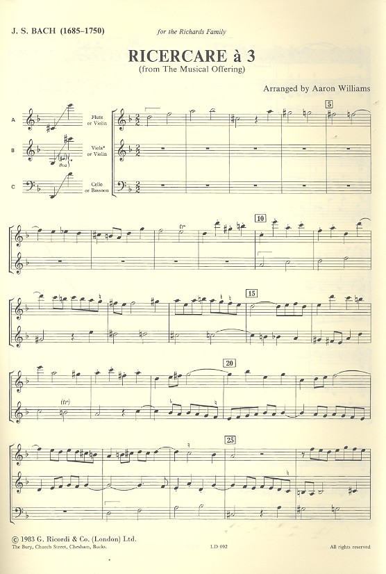 Ricercare à 3 for string or wind trio