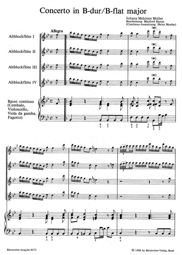 Konzert B-Dur für 4 Altblockflöten