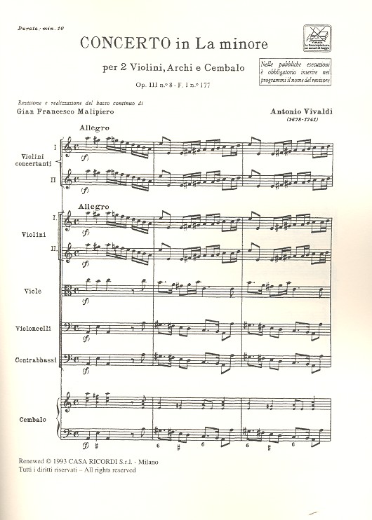 Konzert a-Moll op.3,8 für 2 Violinen,