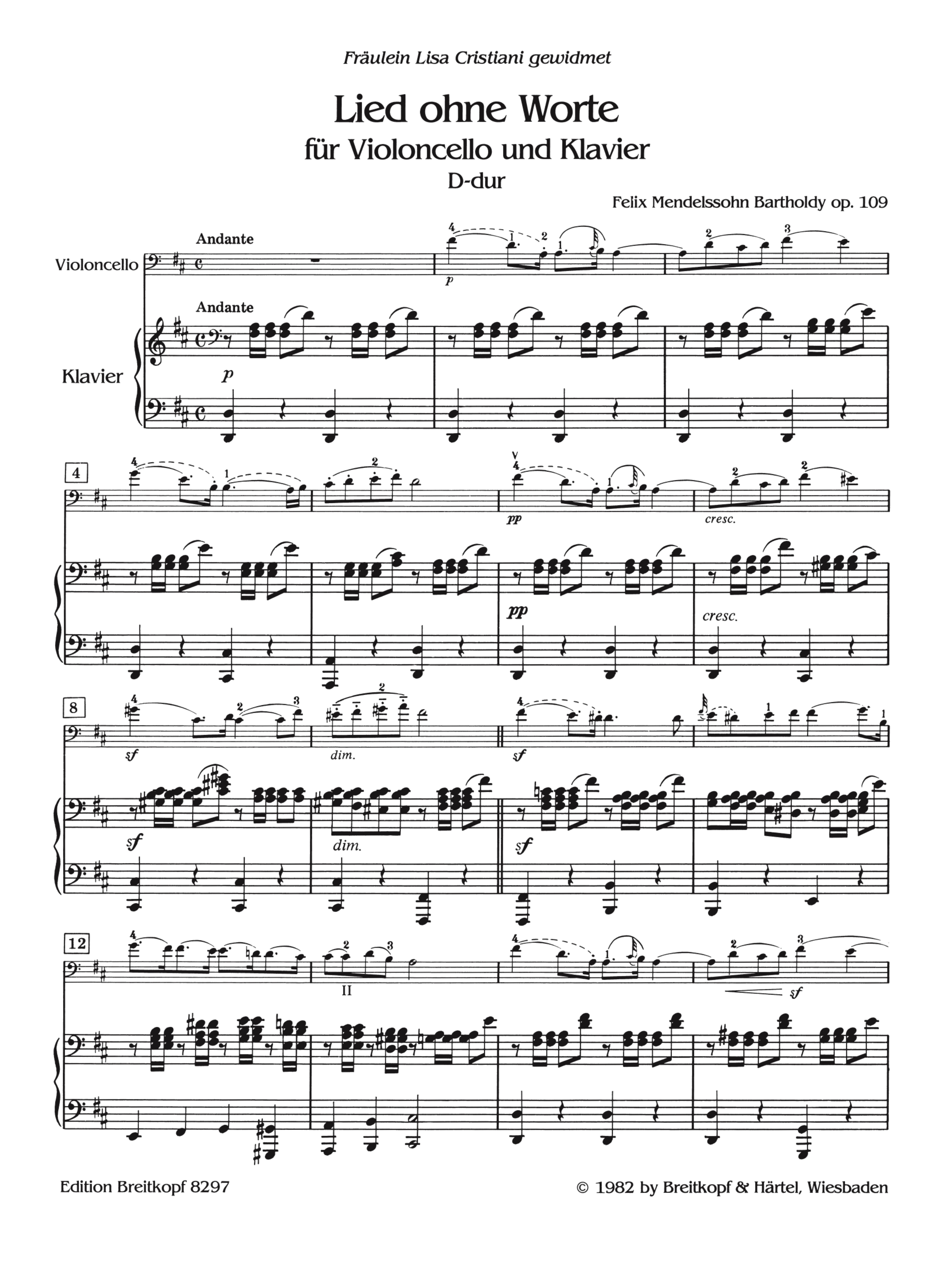 Lied ohne Worte D-Dur op.109