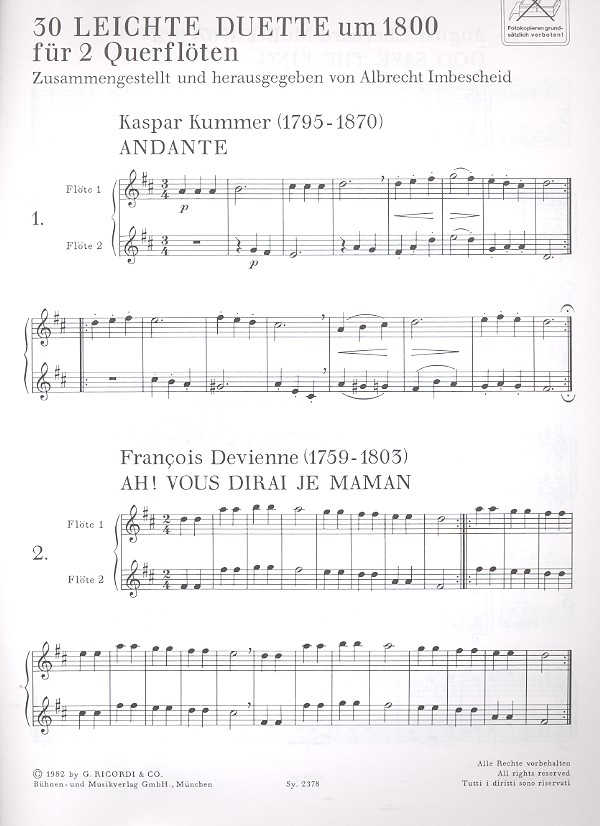 30 leichte Duette um 1800