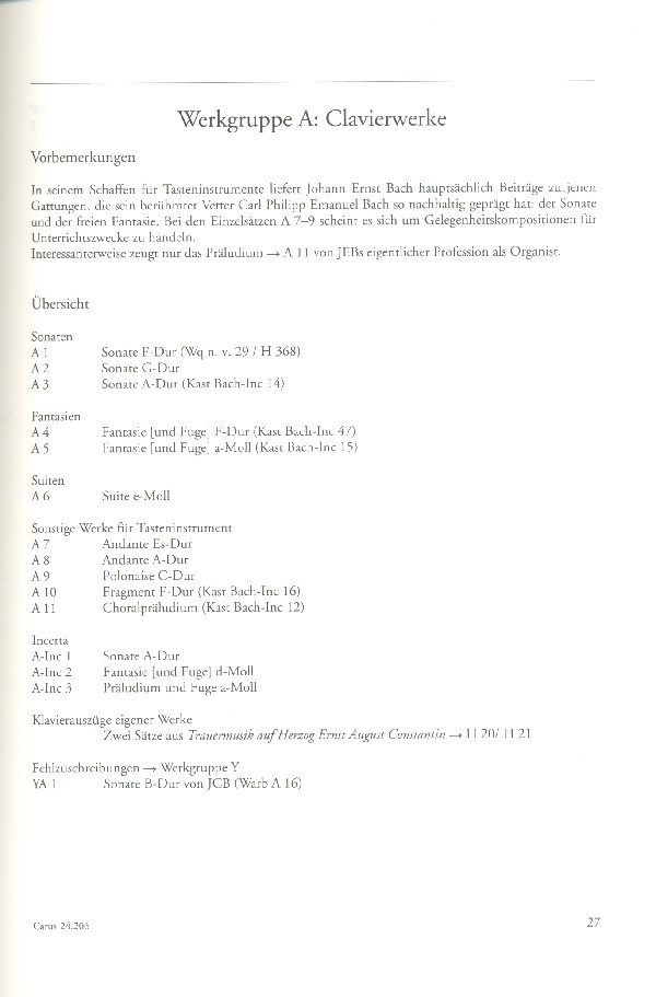 Bach-Repertorium Band 6 Werkverzeichnis von Johann Ernst Bach