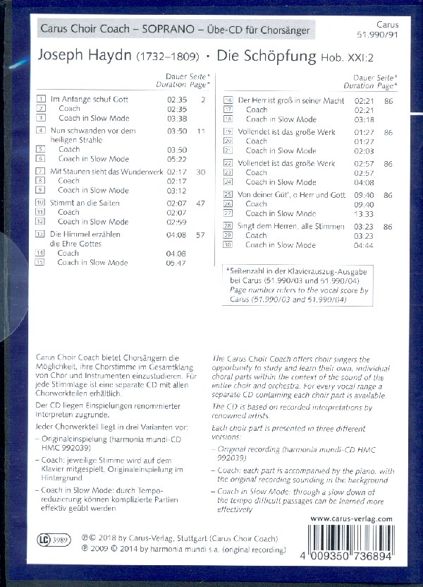 Die Schöpfung Hob.XXI:2 - Chorstimme Sopran