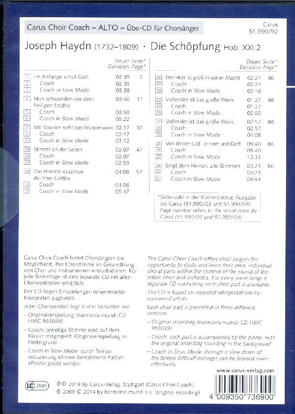 Die Schöpfung Hob.XXI:2 - Chorstimme Alt