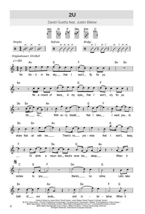 Hitbook Band 2 - 100 Chart Hits für Ukulele