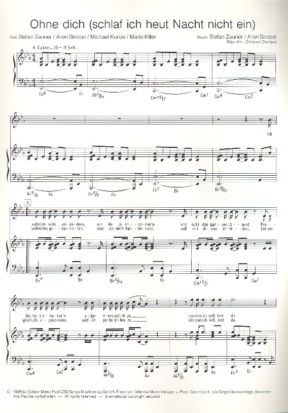 Ohne dich schlaf ich heut Nacht