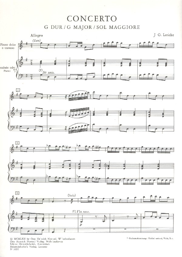 Concerto G-Dur für Altflöte, Violine,
